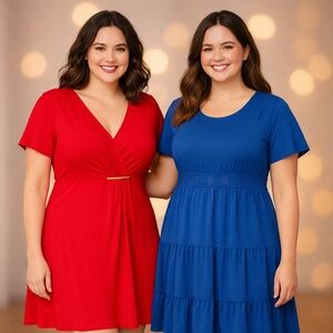 IMAN Vibrant Red Short Sleeve Dress and Anthony Blue Dress New vintage Maxi/midi